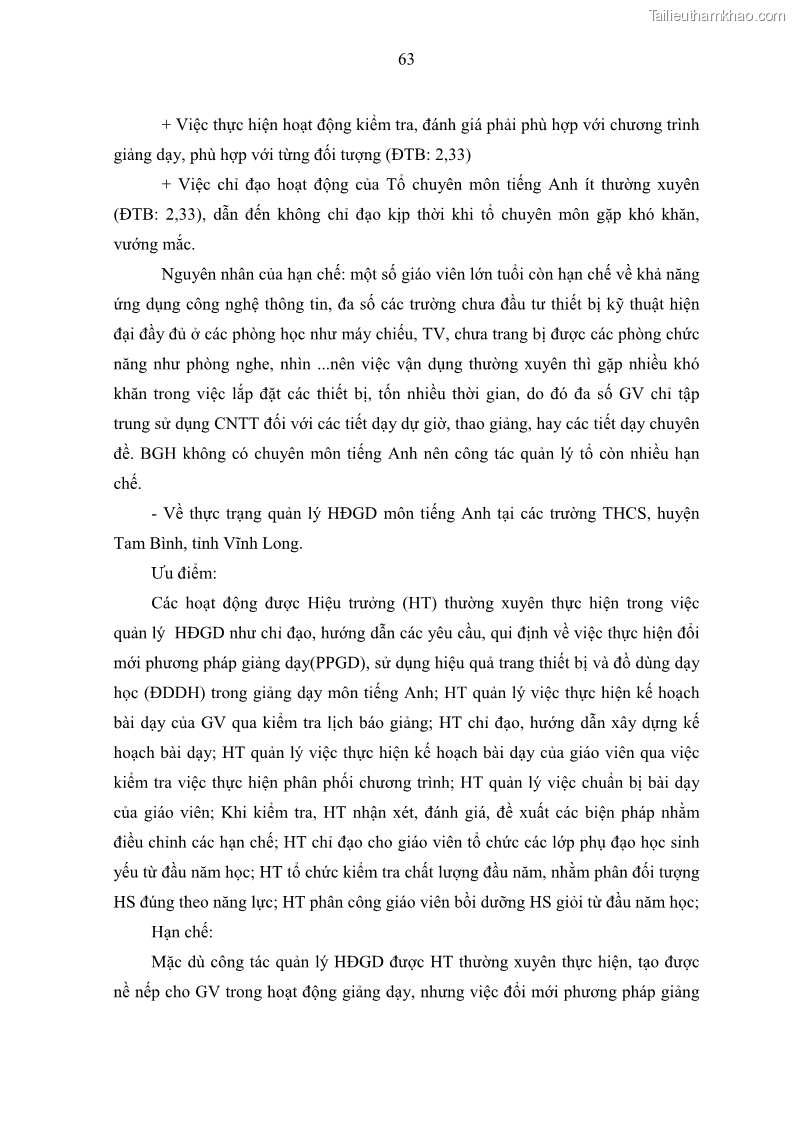 Luận văn thạc sĩ khoa học giáo dục Quản lý hoạt động giảng dạy môn Tiếng Anh ở trường trung học cơ sở huyện Tam Bình, tỉnh Vĩnh Long - 6 Trang 72
