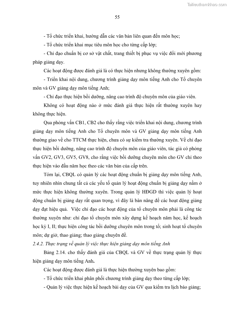 Luận văn thạc sĩ khoa học giáo dục Quản lý hoạt động giảng dạy môn Tiếng Anh ở trường trung học cơ sở huyện Tam Bình, tỉnh Vĩnh Long - 6 Trang 64