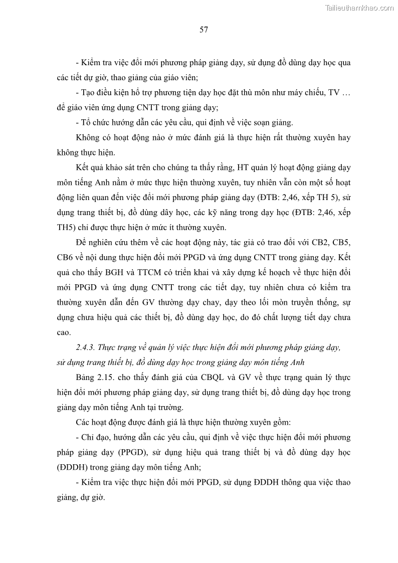 Luận văn thạc sĩ khoa học giáo dục Quản lý hoạt động giảng dạy môn Tiếng Anh ở trường trung học cơ sở huyện Tam Bình, tỉnh Vĩnh Long - 6 Trang 66