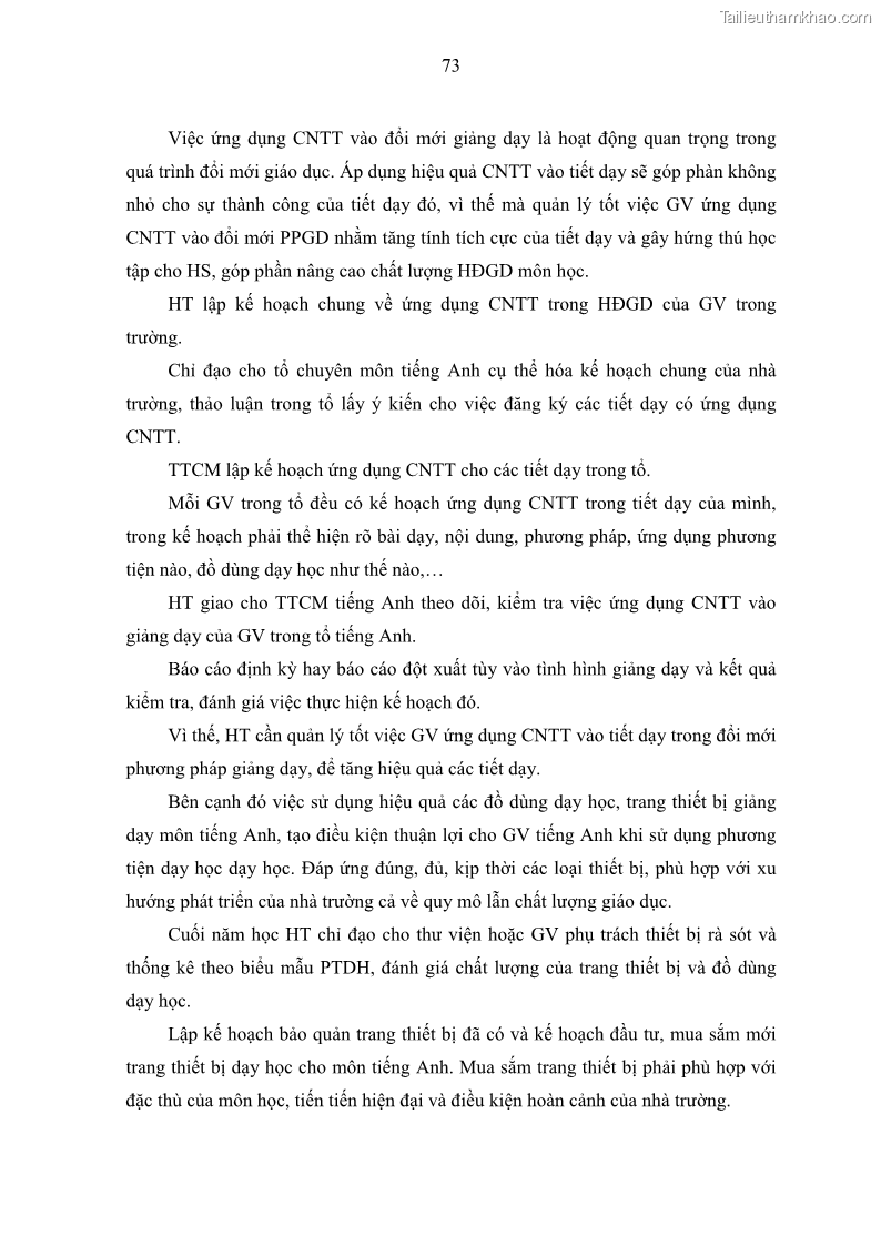 Luận văn thạc sĩ khoa học giáo dục Quản lý hoạt động giảng dạy môn Tiếng Anh ở trường trung học cơ sở huyện Tam Bình, tỉnh Vĩnh Long - 7 Trang 82