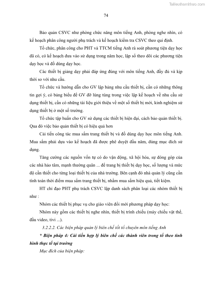 Luận văn thạc sĩ khoa học giáo dục Quản lý hoạt động giảng dạy môn Tiếng Anh ở trường trung học cơ sở huyện Tam Bình, tỉnh Vĩnh Long - 7 Trang 83