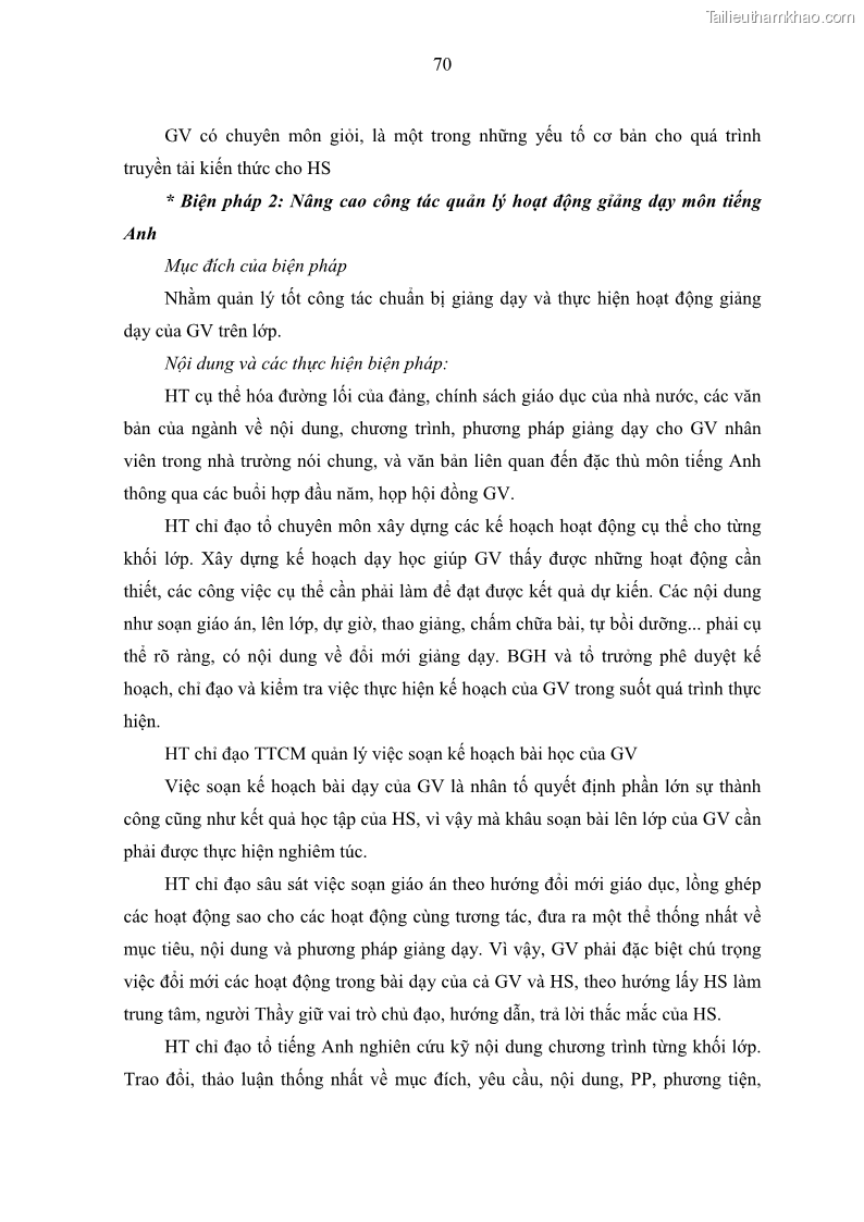 Luận văn thạc sĩ khoa học giáo dục Quản lý hoạt động giảng dạy môn Tiếng Anh ở trường trung học cơ sở huyện Tam Bình, tỉnh Vĩnh Long - 7 Trang 79