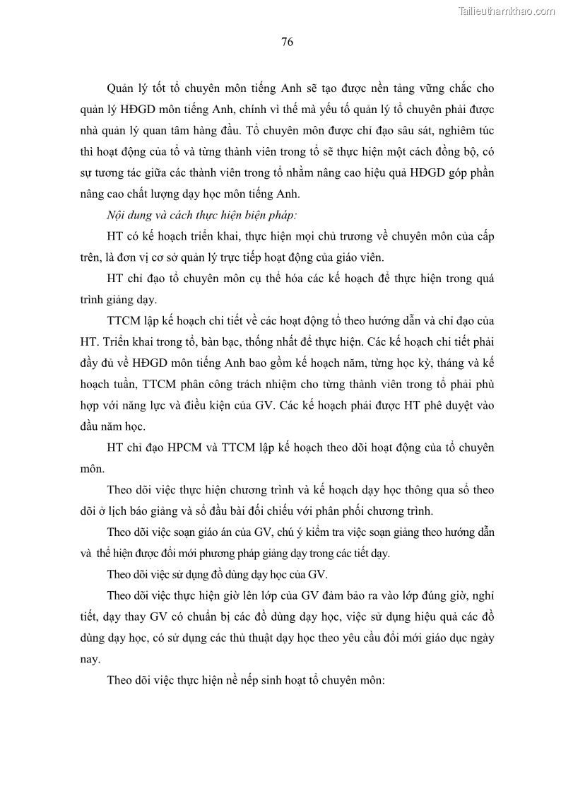 Luận văn thạc sĩ khoa học giáo dục Quản lý hoạt động giảng dạy môn Tiếng Anh ở trường trung học cơ sở huyện Tam Bình, tỉnh Vĩnh Long - 8 Trang 85