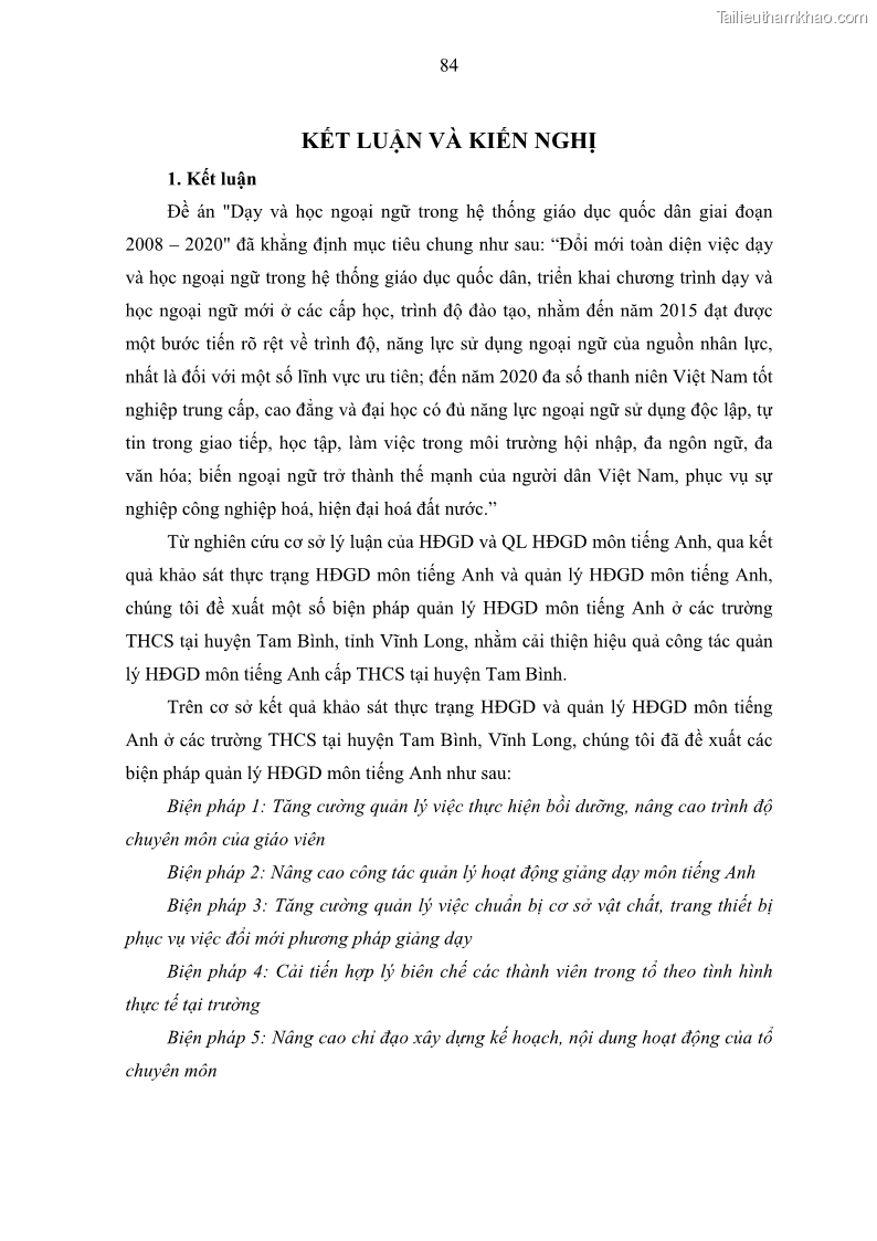 Luận văn thạc sĩ khoa học giáo dục Quản lý hoạt động giảng dạy môn Tiếng Anh ở trường trung học cơ sở huyện Tam Bình, tỉnh Vĩnh Long - 8 Trang 93