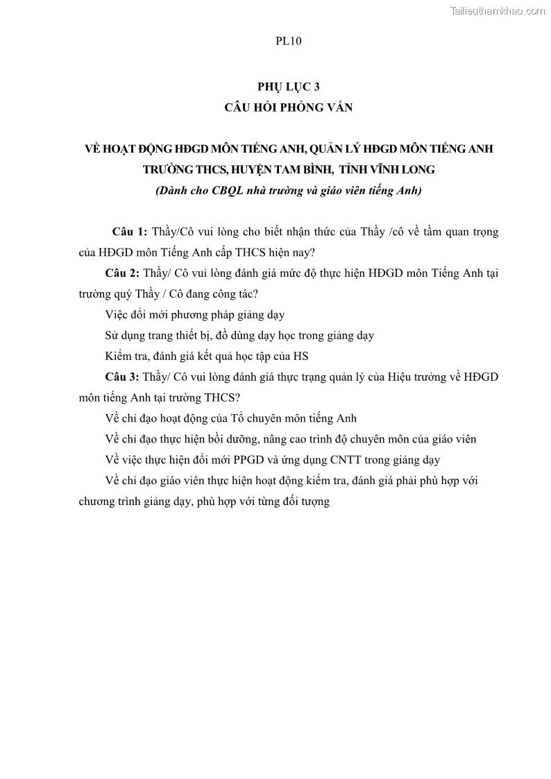 Luận văn thạc sĩ khoa học giáo dục Quản lý hoạt động giảng dạy môn Tiếng Anh ở trường trung học cơ sở huyện Tam Bình, tỉnh Vĩnh Long - 9 Trang 108