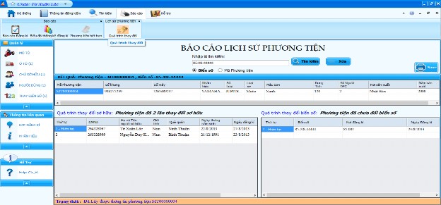 Hình 4 12 Giao diện báo cáo lịch sử thay đổi biển số và chuyển sở hữu 11