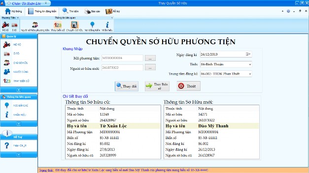 Hình 4 7 Giao diện hỗ trợ chuyển sở hữu phương tiện  Giao diện Thay đổi 6