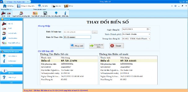 Hình 4 8 Giao diện hỗ trợ thay biển số phương tiện  Giao diện Báo cáo 7