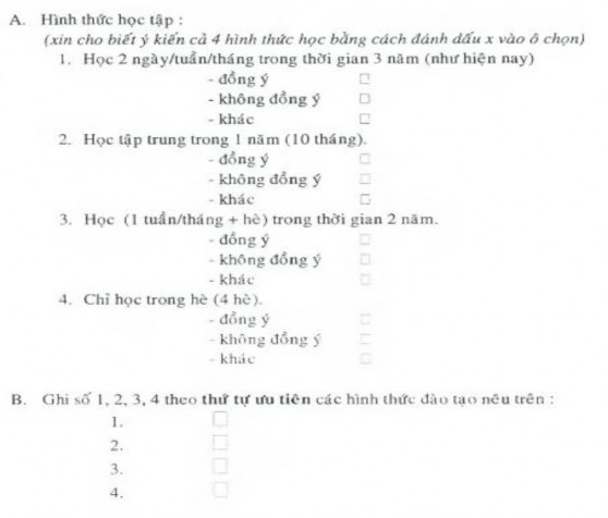 C Về khung chương trình đào tạo xin đánh dấu X vào ô chọn đây PHIẾU THĂM DÒ 1