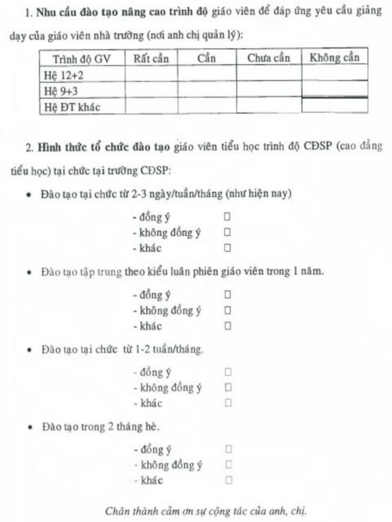 PHIẾU THĂM DÒ Ý KIẾN HỌC VIÊN CĐSP TIỂU HỌC TẠI CHỨC NĂM 1 Khoa 3E VỀ HÌNH 3