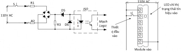 Sơ đồ nguyên lý một đầu vào của module vào xoay chiều và cách đấu nối Tín 3