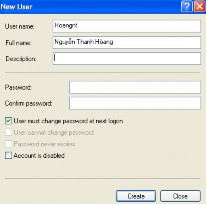 Hình B 5 6 Đặt tên tài khoản Lưu ý User must change password at next logon Nếu chọn 7