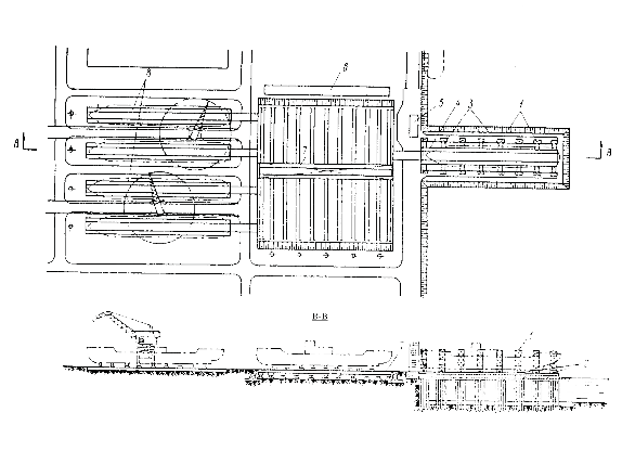 Hình III 6 Bệ kết hợp với máy nâng tàu 1 Tháp để giữ cần nâng 2 Kích thuỷ 6