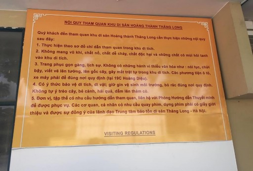 Nội quy thăm quan tại Hoàng thành Thăng Long Sơ đồ tuyến tham quan khu trung tâm 2