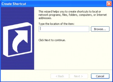 Nhấn nút Browse để chọn đường dẫn đến ứng dụng cần tạo short cut Để 1