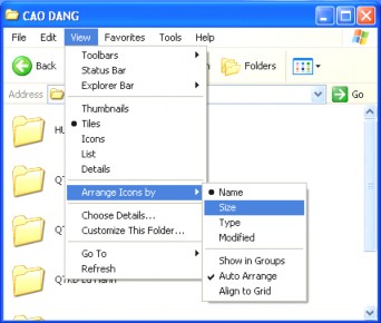 Vào menu View chọn Arrange Icons by và chọn kiểu sắp xếp Name Sắp xếp theo tên 9