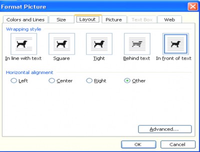 In front of text Hiển thị tranh lên trên văn bản Behind text Ẩn tranh sau văn bản 2