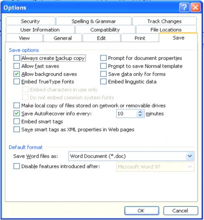 Always create backup copy Tạo bản dự phòng backup của tài liệu Save AutoRecover info 3
