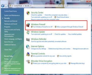 Sau khi kích vào shortcut cửa sổ Windows Firewall sẽ được mở Ở phía bên trái 2