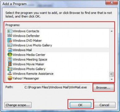 Nếu bạn không thể tìm thấy chương trình mình cần trong danh sách này hãy kích 7