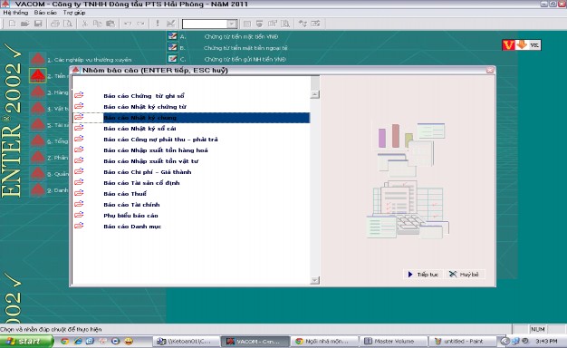 In thẳng ra máy in Ấn F10 để nhận các thao tác Màn hình phân hệ nhóm báo cáo 1