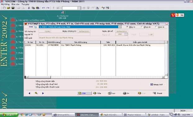 TK nợ TK có Số tiền Diễn giải 131SC 5113SC 191 909 091 Doanh thu sửa chữa trên đà 7