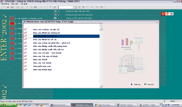 Màn hình phân hệ Báo cáo Nhật ký chung CÔNG TY TNHH ĐÓNG TẦU PTS HẢI PHÒNG Mẫu 1