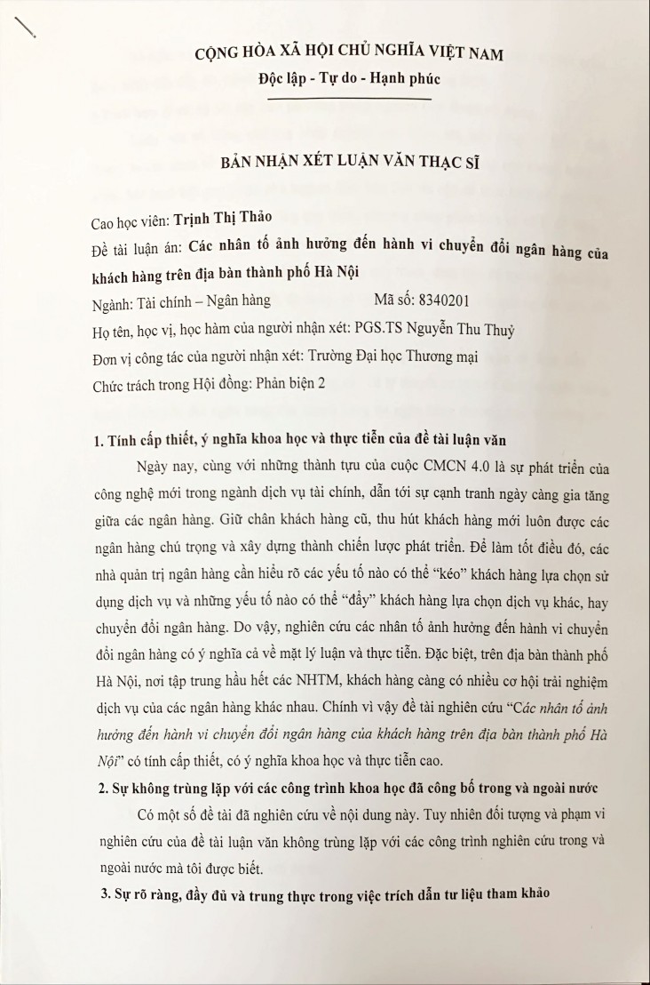 Các nhân tố ảnh hưởng đến hành vi chuyển đổi ngân hàng của khách hàng trên địa bàn thành phố Hà Nội - 14 2