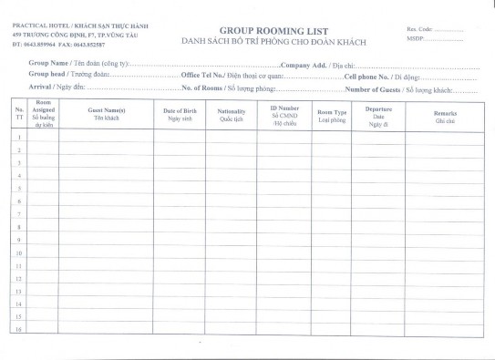 Hình 67 Danh sách đoàn khách sắp trả buồng 3 1 2 Nội dung hồ sơ trả buồng và 1
