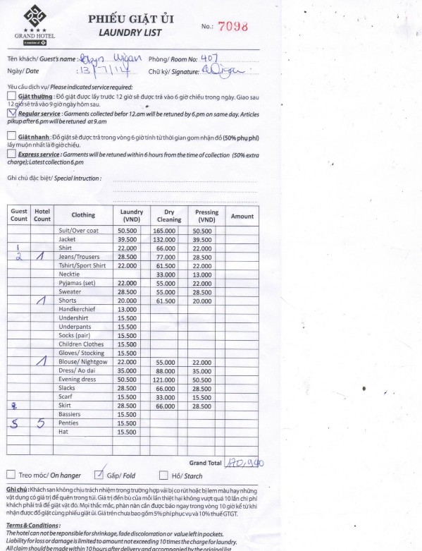 Hình 68 Hóa đơn giặt ủi  Phiếu ứng tiền mặt của khách Cash paidout voucher 2