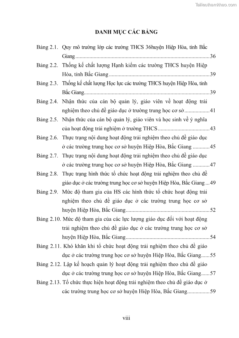 Luận văn thạc sĩ khoa học giáo dục Quản lý hoạt động trải nghiệm theo chủ đề giáo dục ở các trường trung học cơ sở huyện Hiệp Hòa tỉnh Bắc Giang - 1 Trang 10
