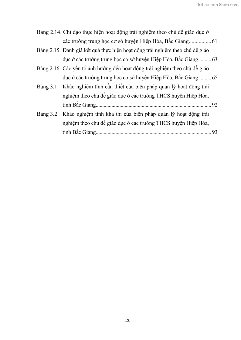 Luận văn thạc sĩ khoa học giáo dục Quản lý hoạt động trải nghiệm theo chủ đề giáo dục ở các trường trung học cơ sở huyện Hiệp Hòa tỉnh Bắc Giang - 1 Trang 11