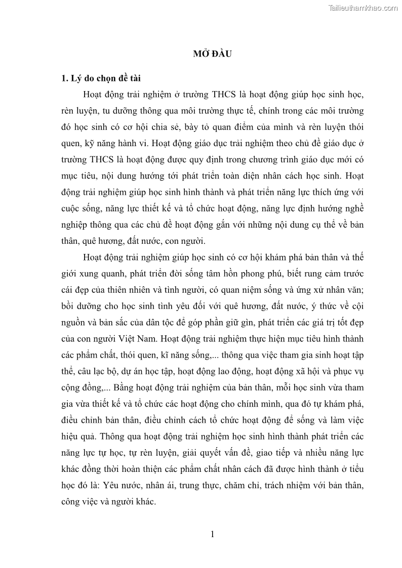 Luận văn thạc sĩ khoa học giáo dục Quản lý hoạt động trải nghiệm theo chủ đề giáo dục ở các trường trung học cơ sở huyện Hiệp Hòa tỉnh Bắc Giang - 1 Trang 12