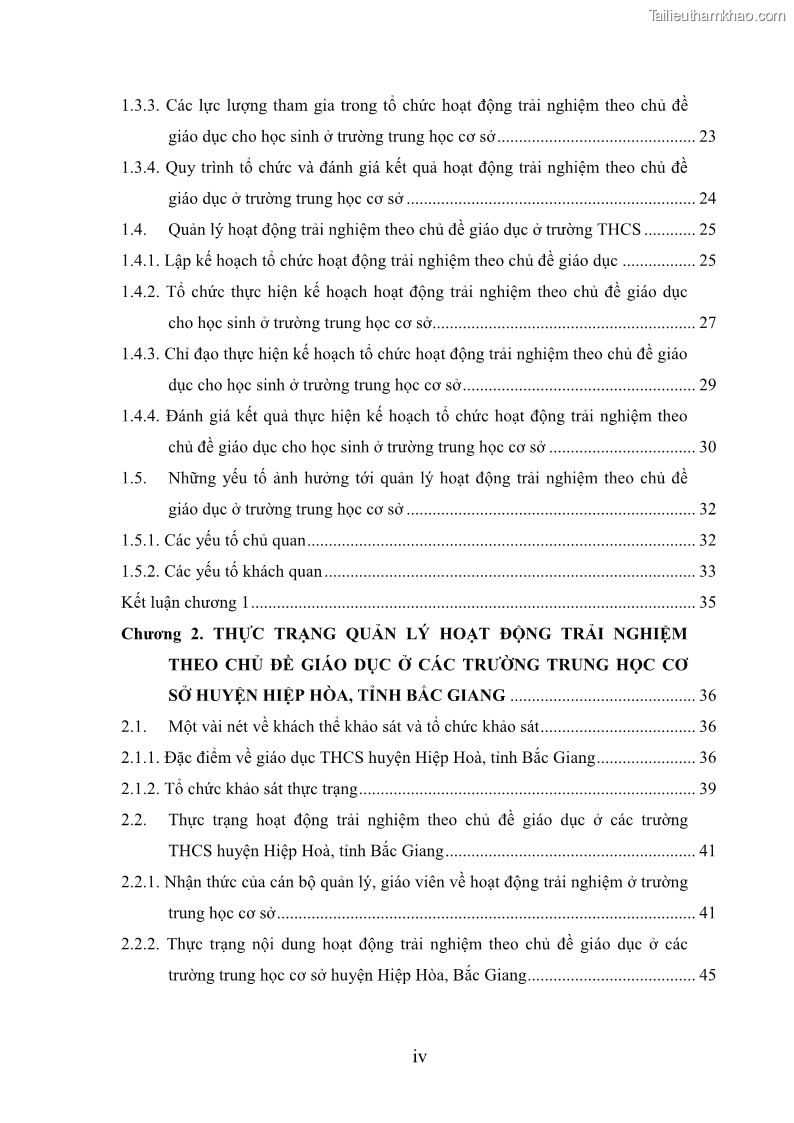 Luận văn thạc sĩ khoa học giáo dục Quản lý hoạt động trải nghiệm theo chủ đề giáo dục ở các trường trung học cơ sở huyện Hiệp Hòa tỉnh Bắc Giang - 1 Trang 6
