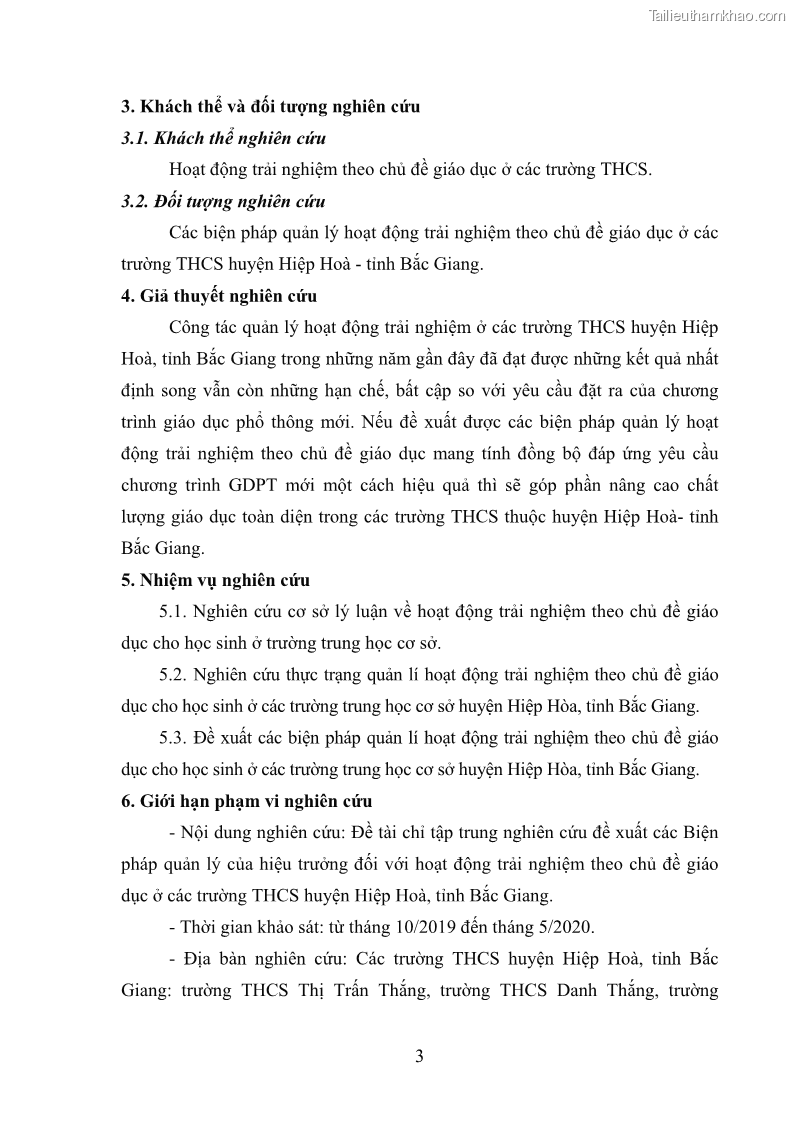 Luận văn thạc sĩ khoa học giáo dục Quản lý hoạt động trải nghiệm theo chủ đề giáo dục ở các trường trung học cơ sở huyện Hiệp Hòa tỉnh Bắc Giang - 2 Trang 14