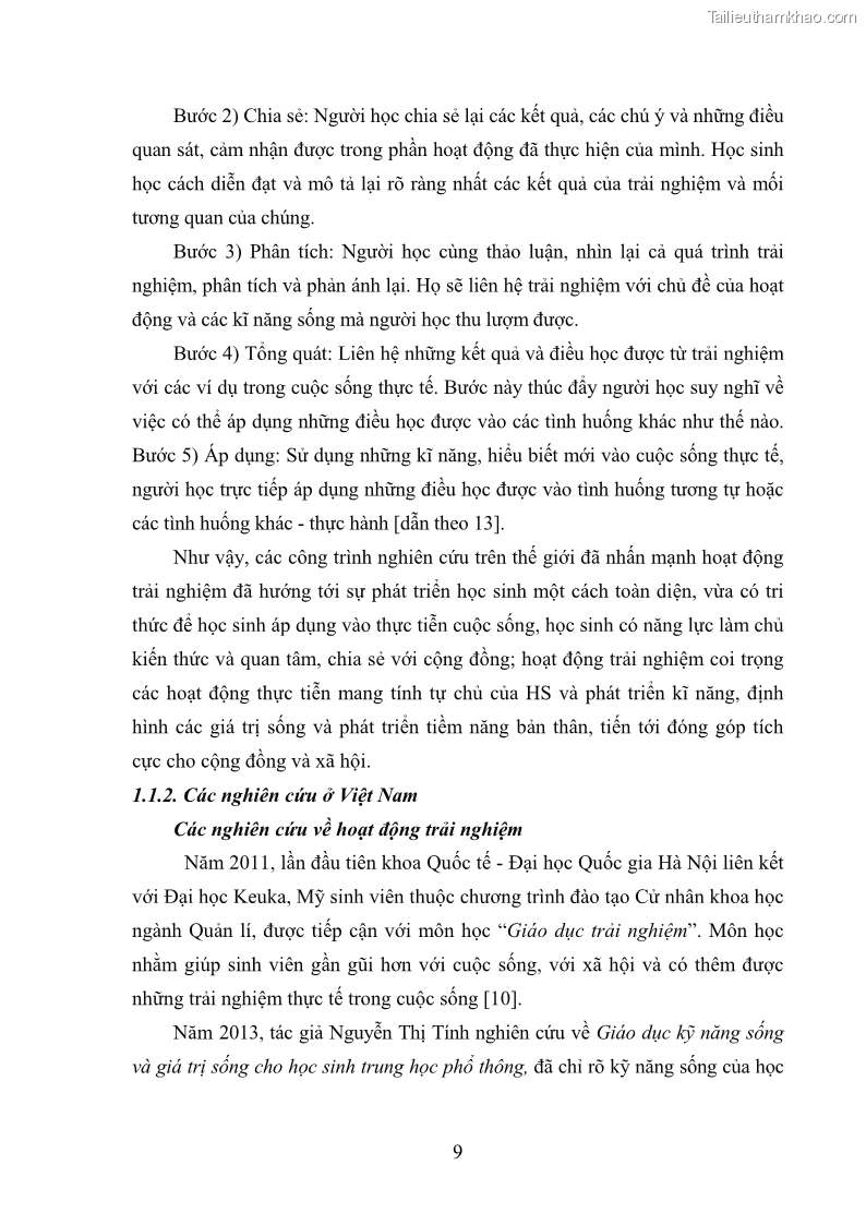 Luận văn thạc sĩ khoa học giáo dục Quản lý hoạt động trải nghiệm theo chủ đề giáo dục ở các trường trung học cơ sở huyện Hiệp Hòa tỉnh Bắc Giang - 2 Trang 20