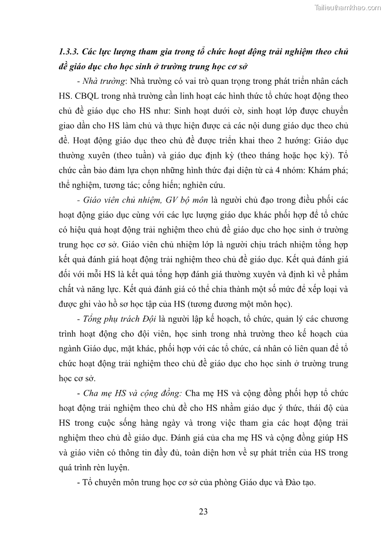 Luận văn thạc sĩ khoa học giáo dục Quản lý hoạt động trải nghiệm theo chủ đề giáo dục ở các trường trung học cơ sở huyện Hiệp Hòa tỉnh Bắc Giang - 3 Trang 34