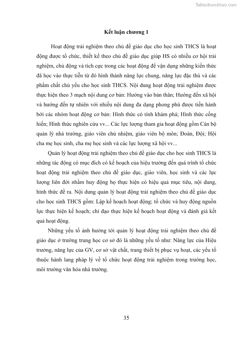 Luận văn thạc sĩ khoa học giáo dục Quản lý hoạt động trải nghiệm theo chủ đề giáo dục ở các trường trung học cơ sở huyện Hiệp Hòa tỉnh Bắc Giang - 4 Trang 46
