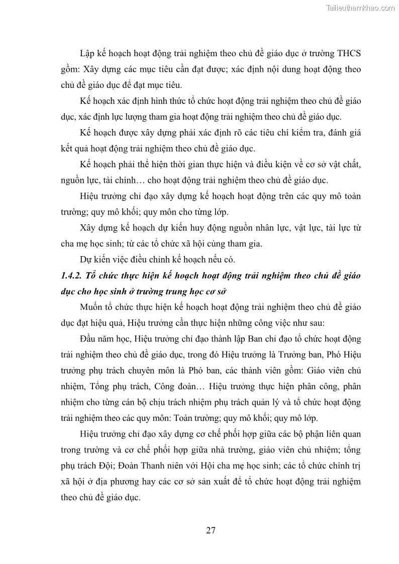 Luận văn thạc sĩ khoa học giáo dục Quản lý hoạt động trải nghiệm theo chủ đề giáo dục ở các trường trung học cơ sở huyện Hiệp Hòa tỉnh Bắc Giang - 4 Trang 38