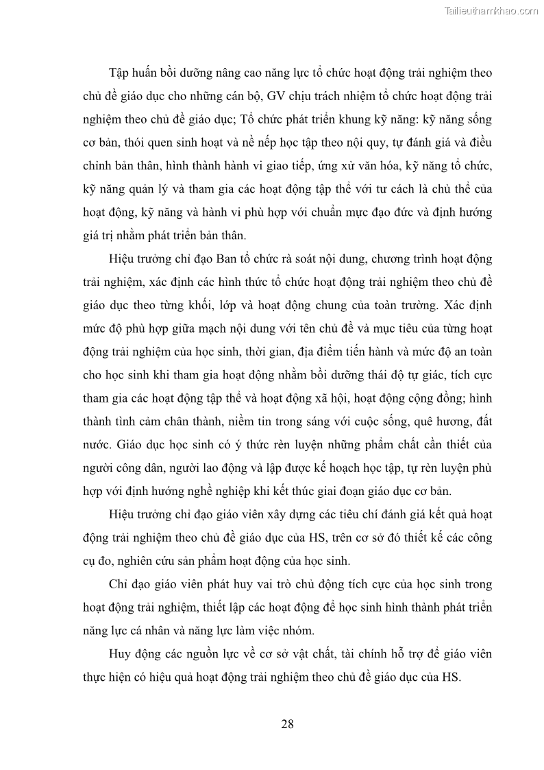 Luận văn thạc sĩ khoa học giáo dục Quản lý hoạt động trải nghiệm theo chủ đề giáo dục ở các trường trung học cơ sở huyện Hiệp Hòa tỉnh Bắc Giang - 4 Trang 39