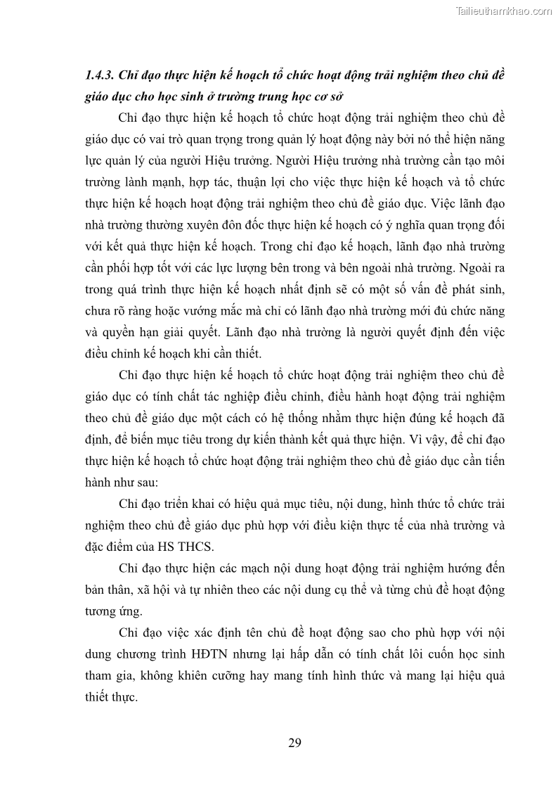 Luận văn thạc sĩ khoa học giáo dục Quản lý hoạt động trải nghiệm theo chủ đề giáo dục ở các trường trung học cơ sở huyện Hiệp Hòa tỉnh Bắc Giang - 4 Trang 40