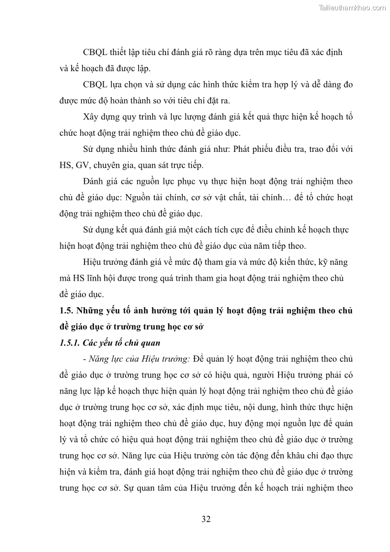 Luận văn thạc sĩ khoa học giáo dục Quản lý hoạt động trải nghiệm theo chủ đề giáo dục ở các trường trung học cơ sở huyện Hiệp Hòa tỉnh Bắc Giang - 4 Trang 43