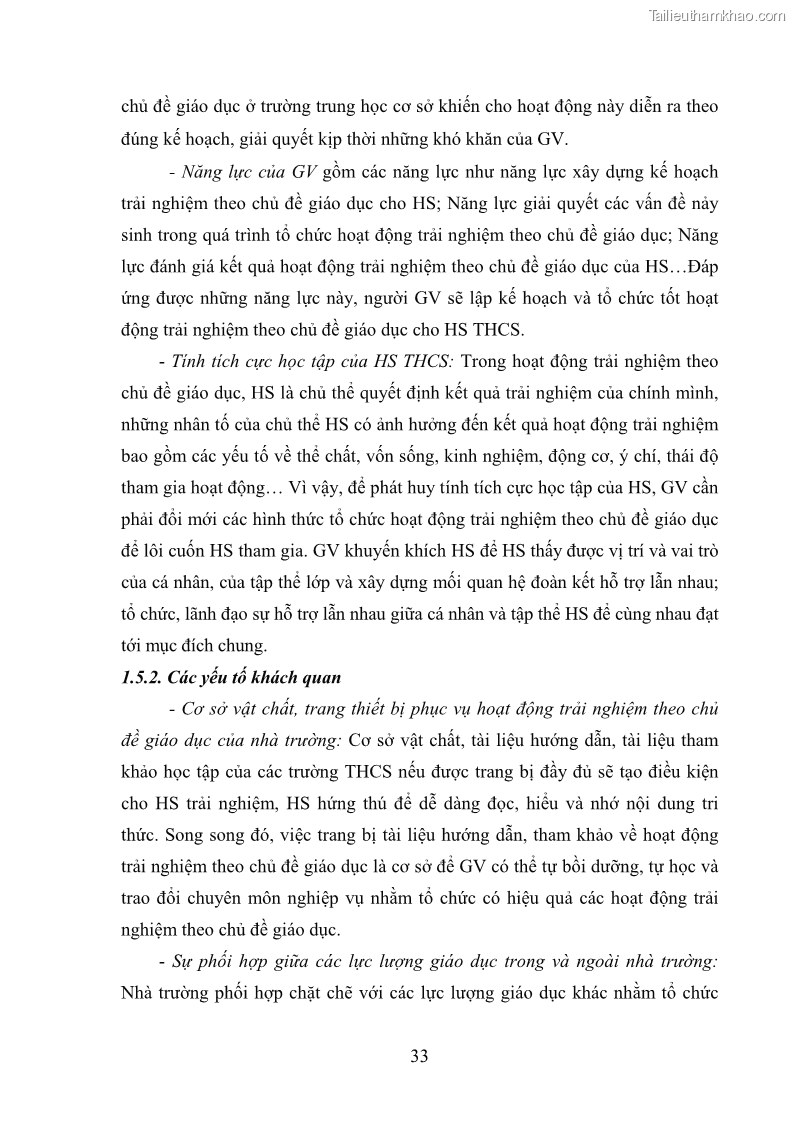 Luận văn thạc sĩ khoa học giáo dục Quản lý hoạt động trải nghiệm theo chủ đề giáo dục ở các trường trung học cơ sở huyện Hiệp Hòa tỉnh Bắc Giang - 4 Trang 44