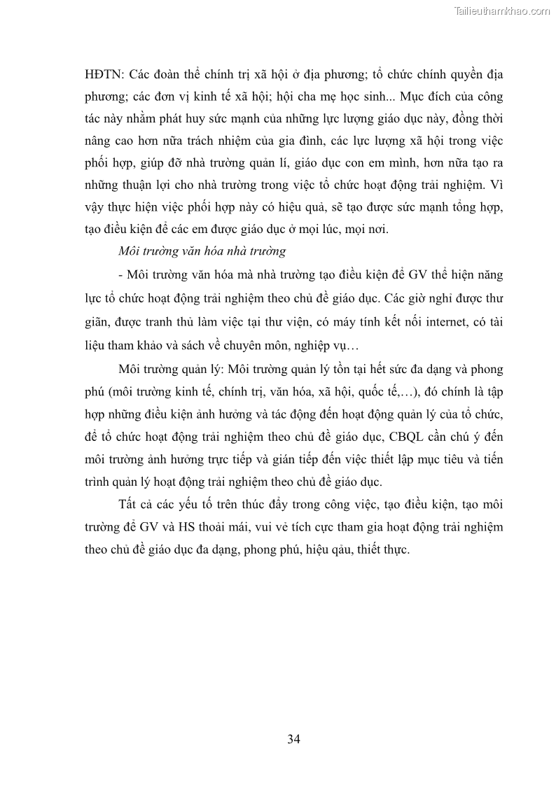 Luận văn thạc sĩ khoa học giáo dục Quản lý hoạt động trải nghiệm theo chủ đề giáo dục ở các trường trung học cơ sở huyện Hiệp Hòa tỉnh Bắc Giang - 4 Trang 45