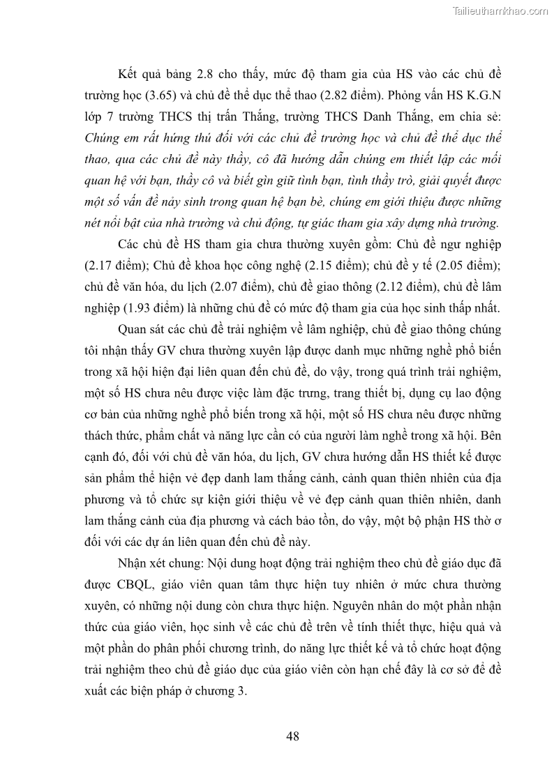Luận văn thạc sĩ khoa học giáo dục Quản lý hoạt động trải nghiệm theo chủ đề giáo dục ở các trường trung học cơ sở huyện Hiệp Hòa tỉnh Bắc Giang - 5 Trang 59