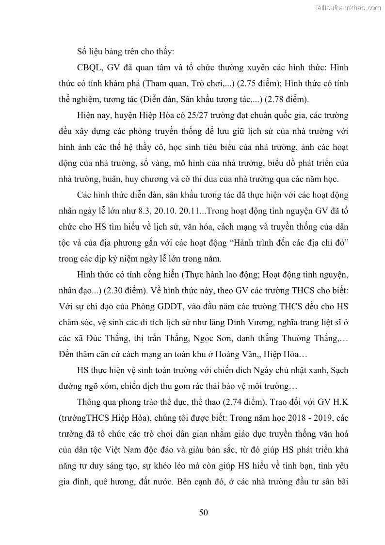 Luận văn thạc sĩ khoa học giáo dục Quản lý hoạt động trải nghiệm theo chủ đề giáo dục ở các trường trung học cơ sở huyện Hiệp Hòa tỉnh Bắc Giang - 6 Trang 61