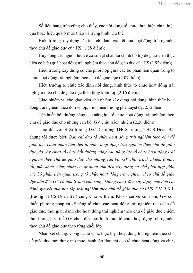 Luận văn thạc sĩ khoa học giáo dục Quản lý hoạt động trải nghiệm theo chủ đề giáo dục ở các trường trung học cơ sở huyện Hiệp Hòa tỉnh Bắc Giang - 6 Trang 71