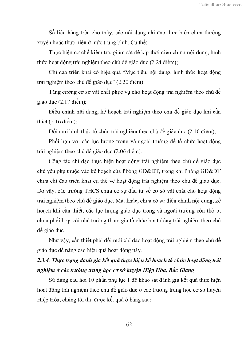 Luận văn thạc sĩ khoa học giáo dục Quản lý hoạt động trải nghiệm theo chủ đề giáo dục ở các trường trung học cơ sở huyện Hiệp Hòa tỉnh Bắc Giang - 7 Trang 73