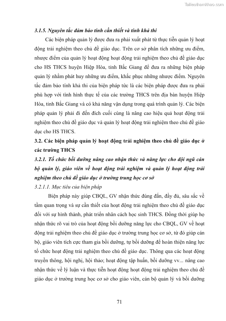 Luận văn thạc sĩ khoa học giáo dục Quản lý hoạt động trải nghiệm theo chủ đề giáo dục ở các trường trung học cơ sở huyện Hiệp Hòa tỉnh Bắc Giang - 7 Trang 82