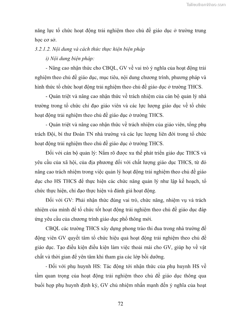 Luận văn thạc sĩ khoa học giáo dục Quản lý hoạt động trải nghiệm theo chủ đề giáo dục ở các trường trung học cơ sở huyện Hiệp Hòa tỉnh Bắc Giang - 7 Trang 83